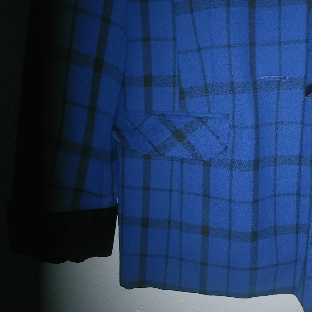 Bianca Nygard 6 Wool Blend Black Blue Plaid Blazer Coat - Picture 3 of 10